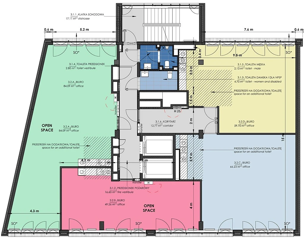 Piętro 3 - podział na 4 lokale